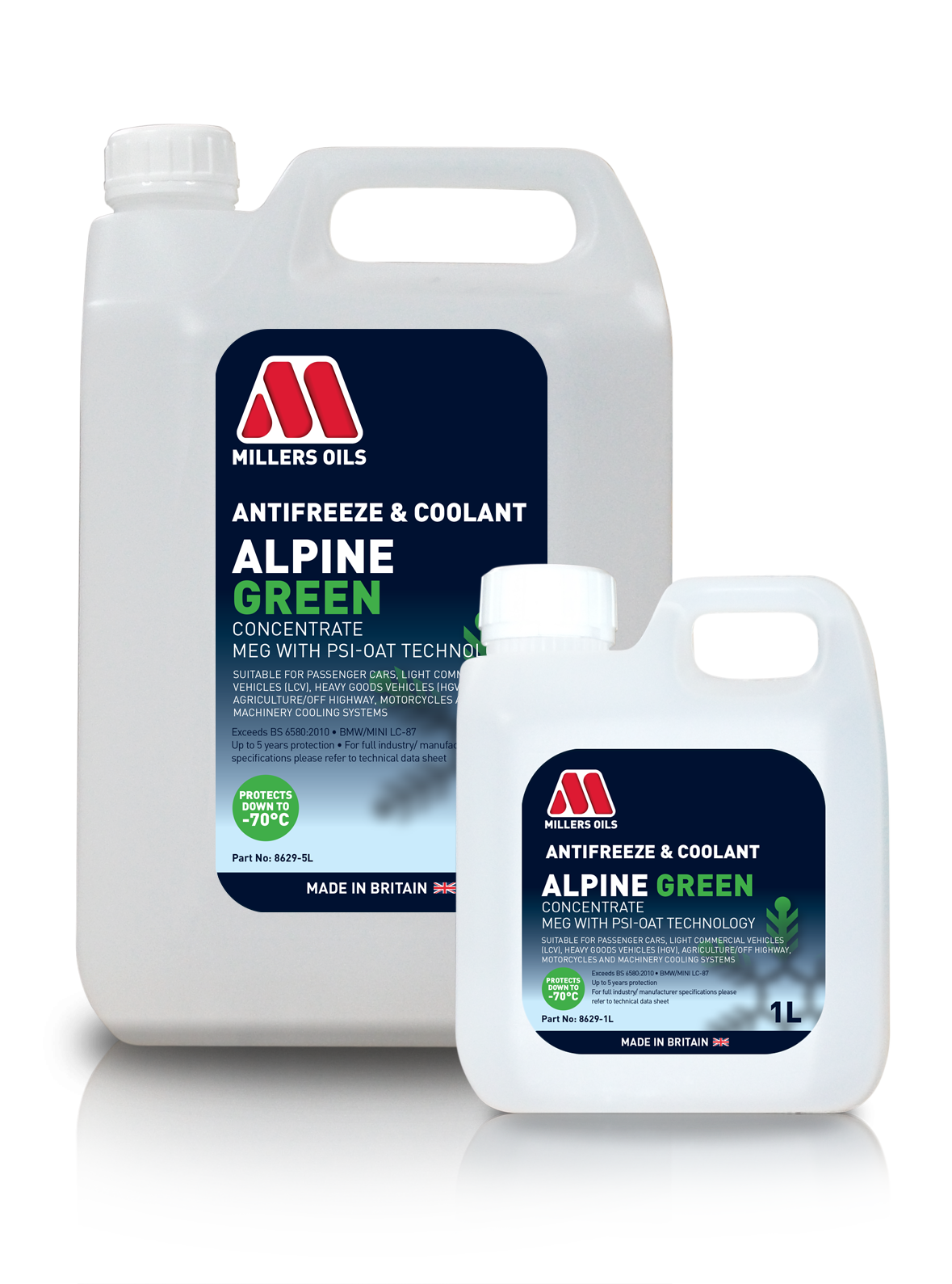 Photo of a 5L and 1L packshot of Alpine Green Concentrate