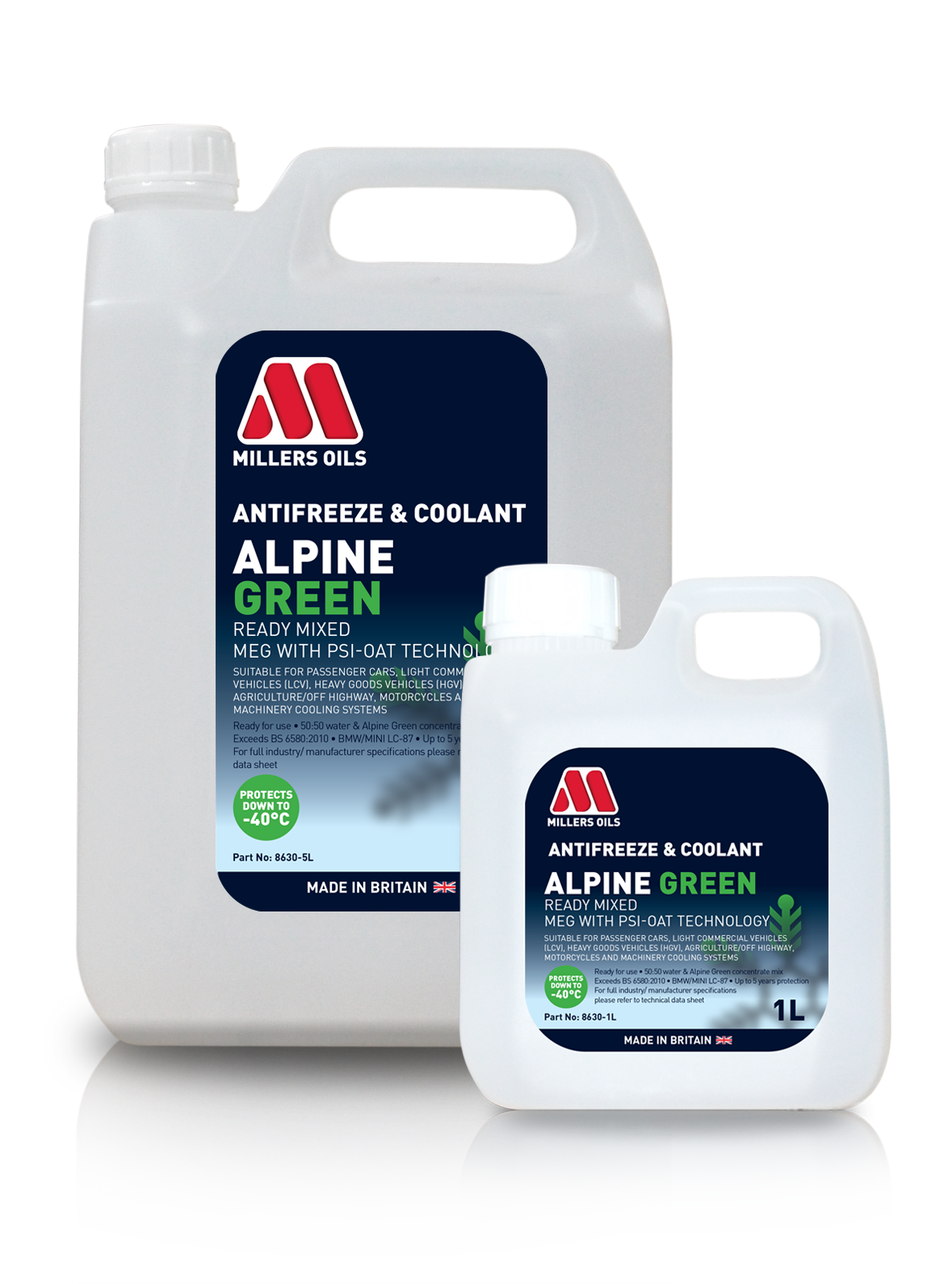Photo of a 5L and 1L packshot of Alpine Green Ready Mixed
