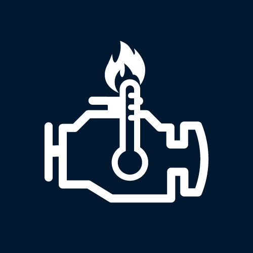 An engine block with a thermometer and flame icon