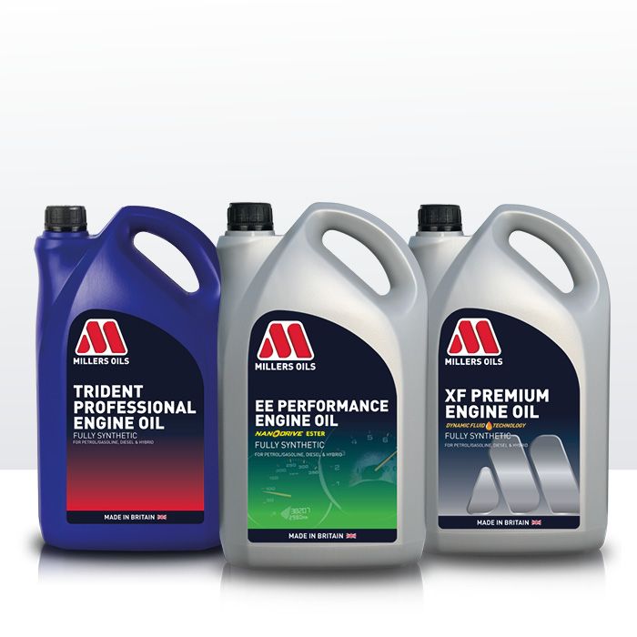 3 engine oil product packshots - Trident Professional, EE Performance and XF Premium