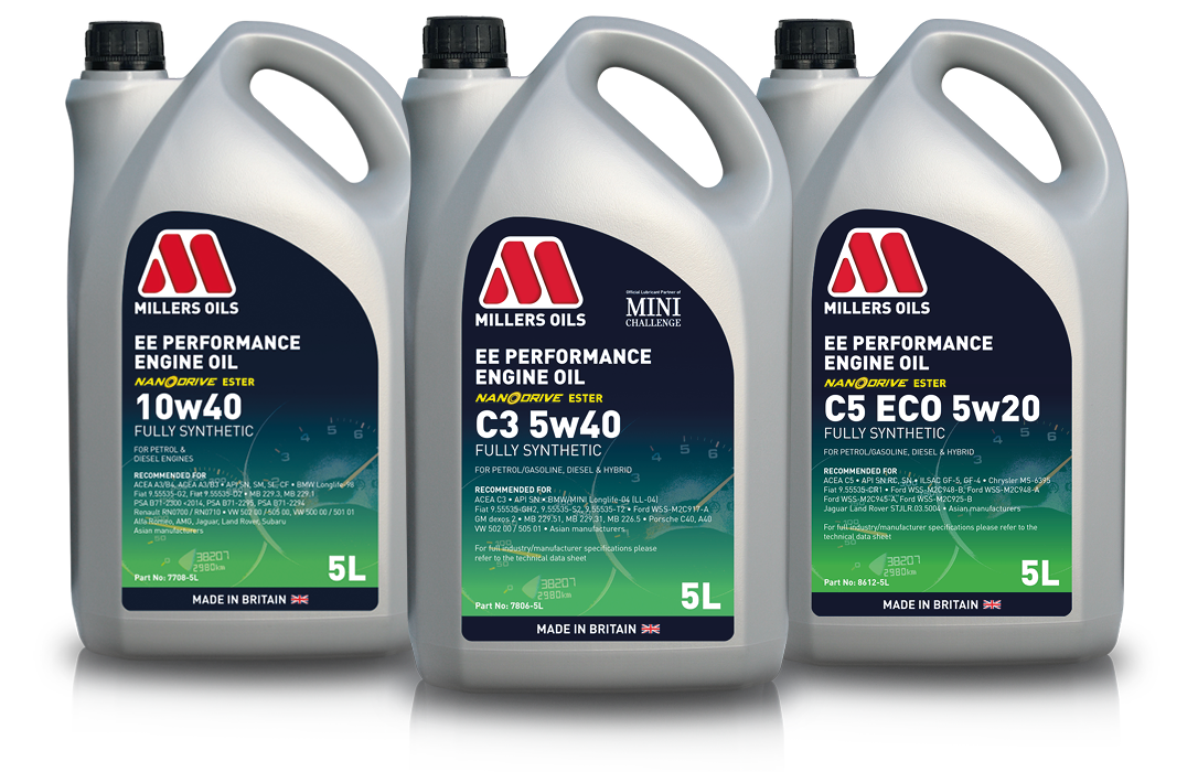 3 EE Performance engine oil product packshots - 10w40, C3 5w40, C5 ECO 5w20